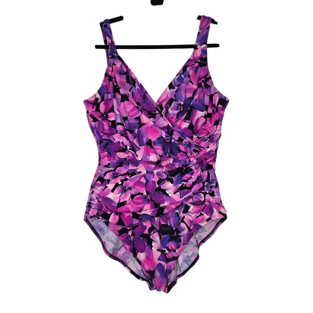 Vtg Kirkland Signature Swimsuit Womens Plus Size 18 Purple Floral One Piece Ruch